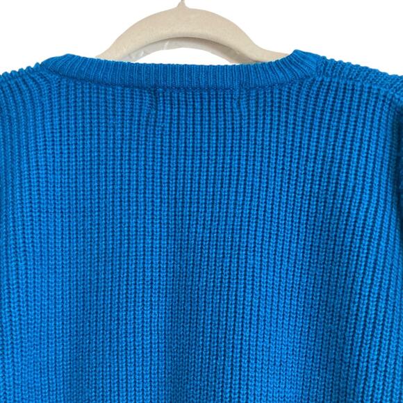 Womens Vintage 80s J&L Sports Cerulean Blue Low V Neck Cable Knit Sweater Size M - Picture 6 of 16